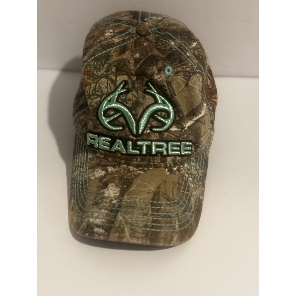 Realtree Ladies Camo Blue Teal Adjustable Trucker Baseball Cap Hat Onesize